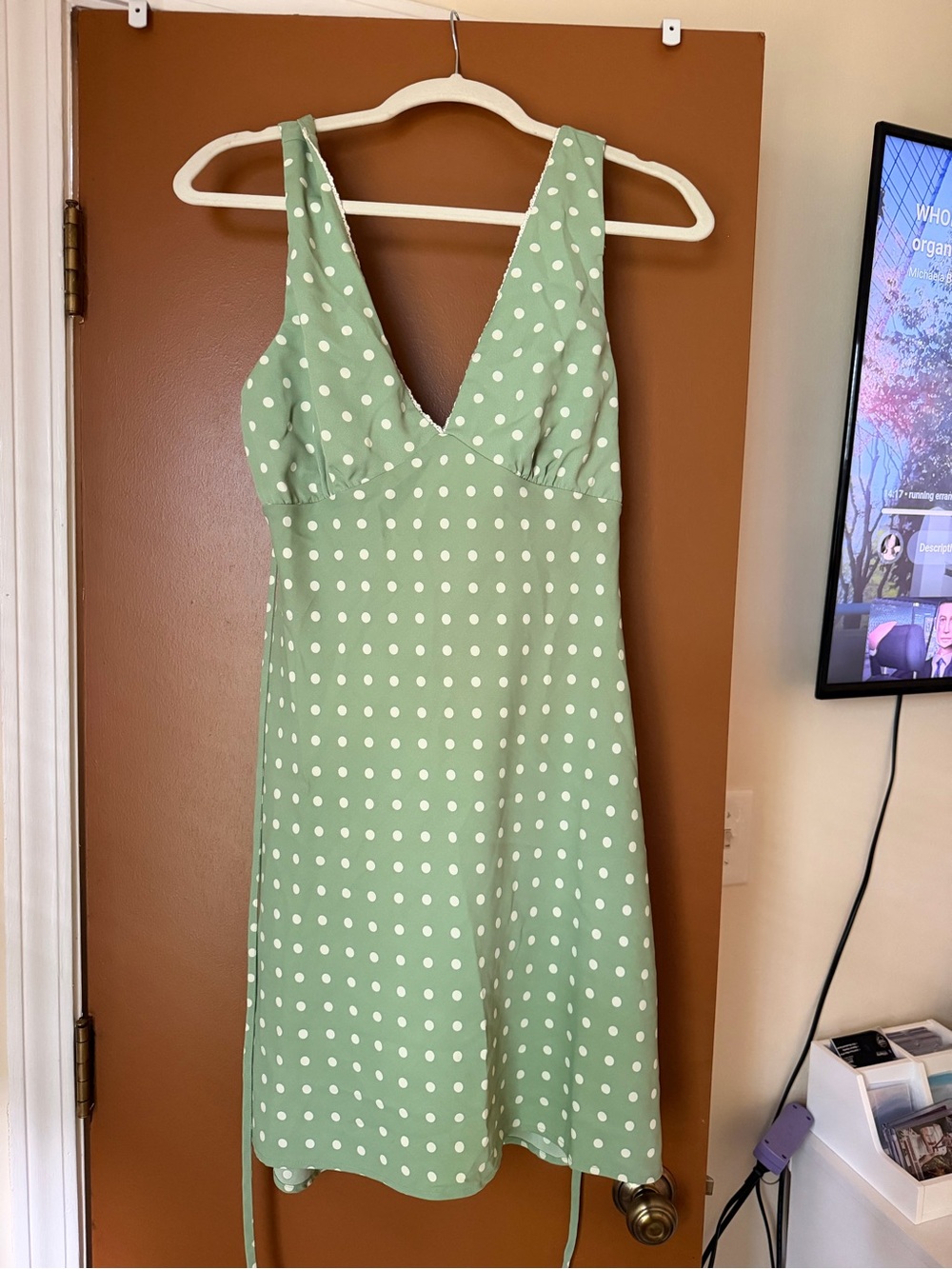 Jessica Simpson Sage Green Polka Dot Mini Dress